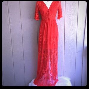 SOIEBLU Beautiful Bright Coral Lace Maxi NWOT